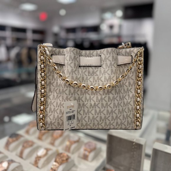 Michael Kors MINA Small Belted Chain Shoulder Crossbody Bag MK Light Cream Multi - Picture 2 of 12